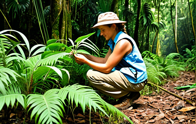 생물다양성 보전 자격시험 유형 - Conservation Ecologist in the Field**
"A conservation ecologist, fully clothed in appropriate field...