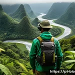 Home 20 생물다양성 보전 전문가 직무 역량 - A detailed scene of a Brazilian ecologist in a lush Atlantic Forest reserve, wearing practical field...