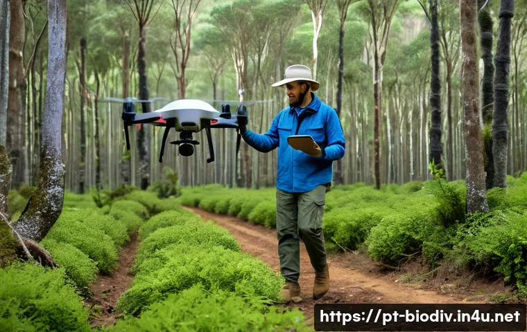 생물다양성 보전 전문가 연봉 분석 - A professional environmental scientist wearing field-appropriate attire including sturdy boots, carg...