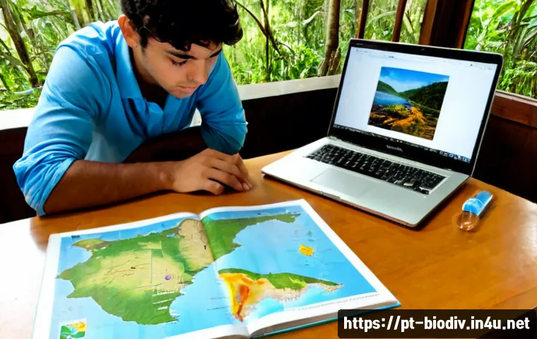 생물다양성 보전 직무 관련 공부법 - Photorealistic environmental science student in Brazil studying biodiversity conservation at a brigh...